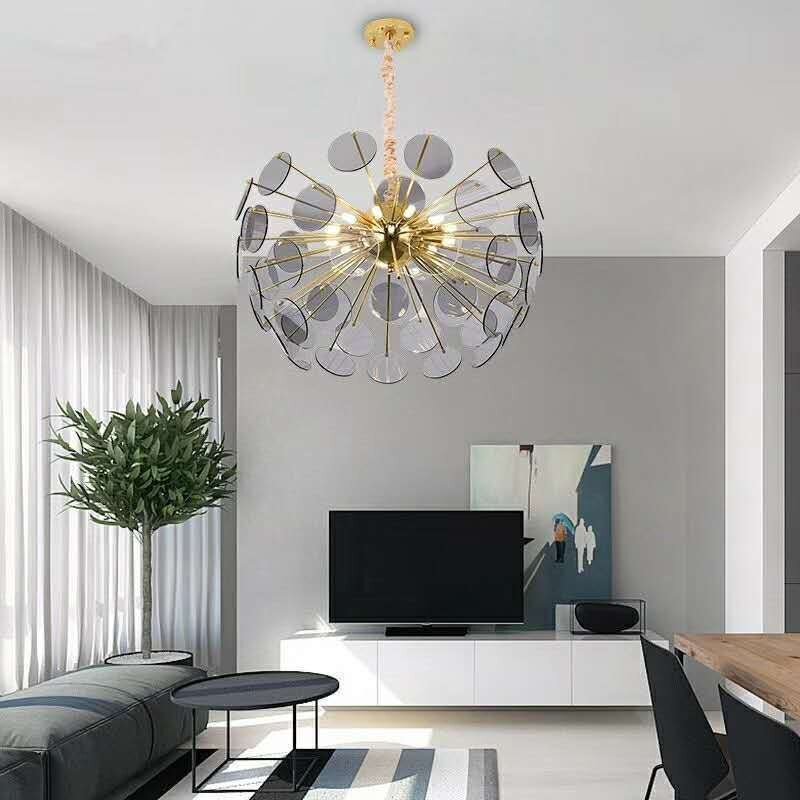 Italian Light Luxury Living Room Chandelier Nordic Minimalist Disc Petal Glass Dining Room Lamp Minimalist Pendant Lights 3