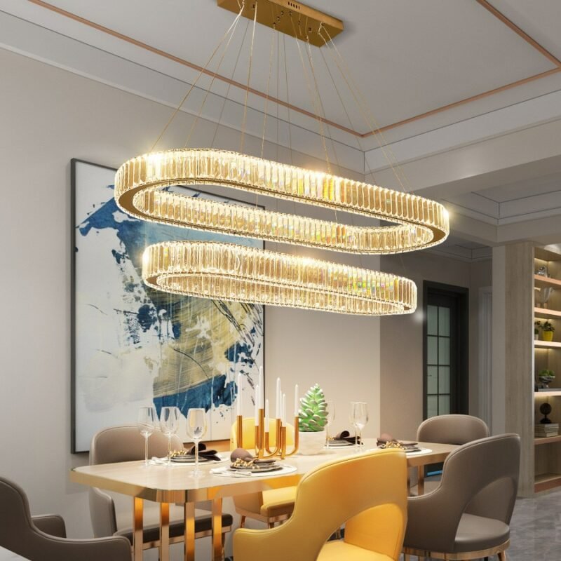 Luxury Chandelier for Dining Living  Room Oval Steel Led Pendant Lights Gold Chrome Lustre K9 Crystal  Hanging Lamp Suspend Lamp 1