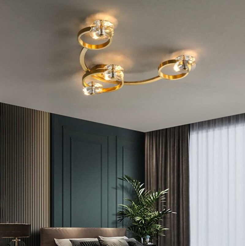 New Copper Bedroom Ceiling Lamp Modern Light Luxury Simple Art Crystal Restaurant Ceiling Lamp indoor Decoration Lamps 4