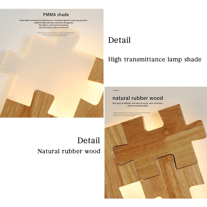 Solid Wood Wall Lamps Creative Puzzle Shape Led Wall Lamp Bedroom Bedside Sofa Background Apply Interior Wall  Lighting Fixture 3