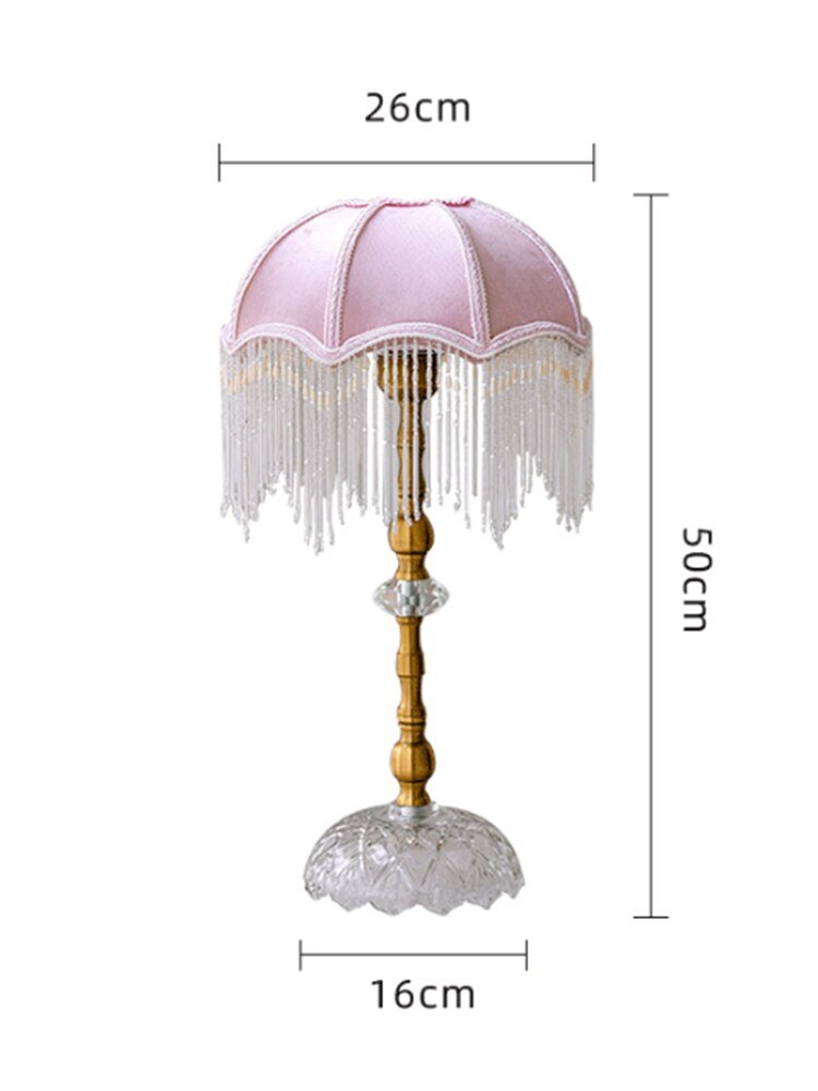 French Romantic Vintage Retro Pink Tassel Table Lamp Bedside Bedroom Home Decorative Desk Lights Girl's/princess Room Wedding 6