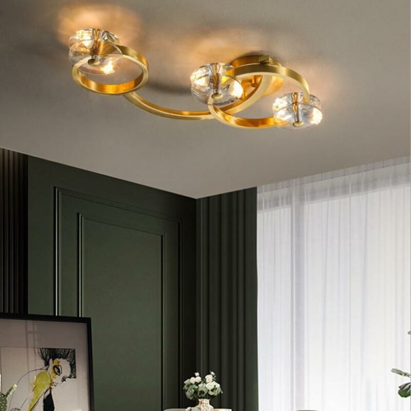 New Copper Bedroom Ceiling Lamp Modern Light Luxury Simple Art Crystal Restaurant Ceiling Lamp indoor Decoration Lamps 3