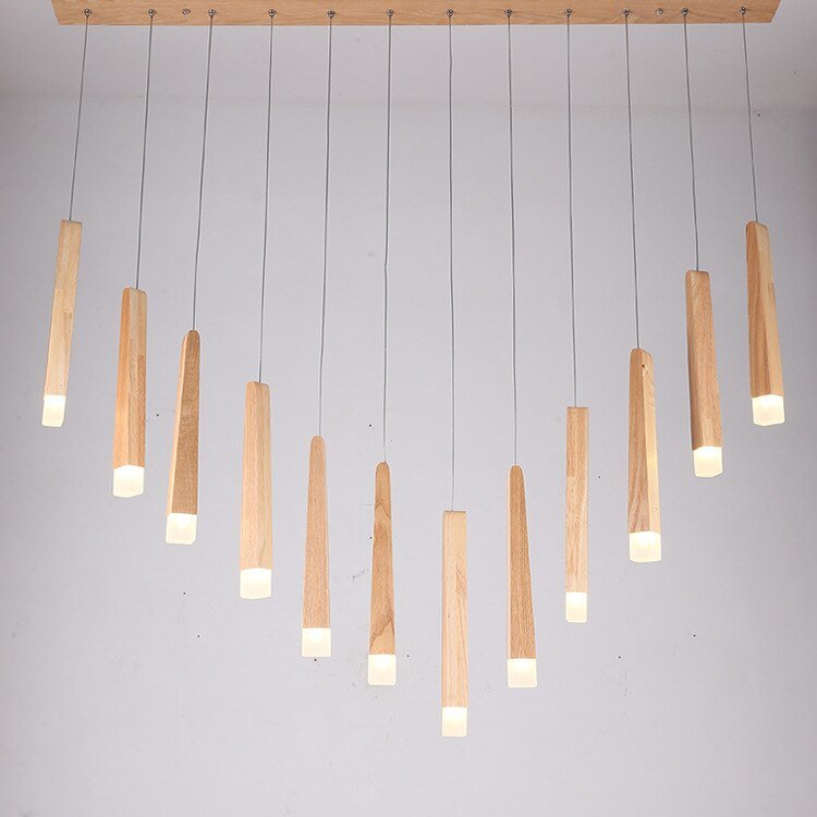 Nordic Long Strip Restaurant Pendant Light Bar Cafe Simple Solid Wood Matchstick Lamps For Cashier Lamp 5