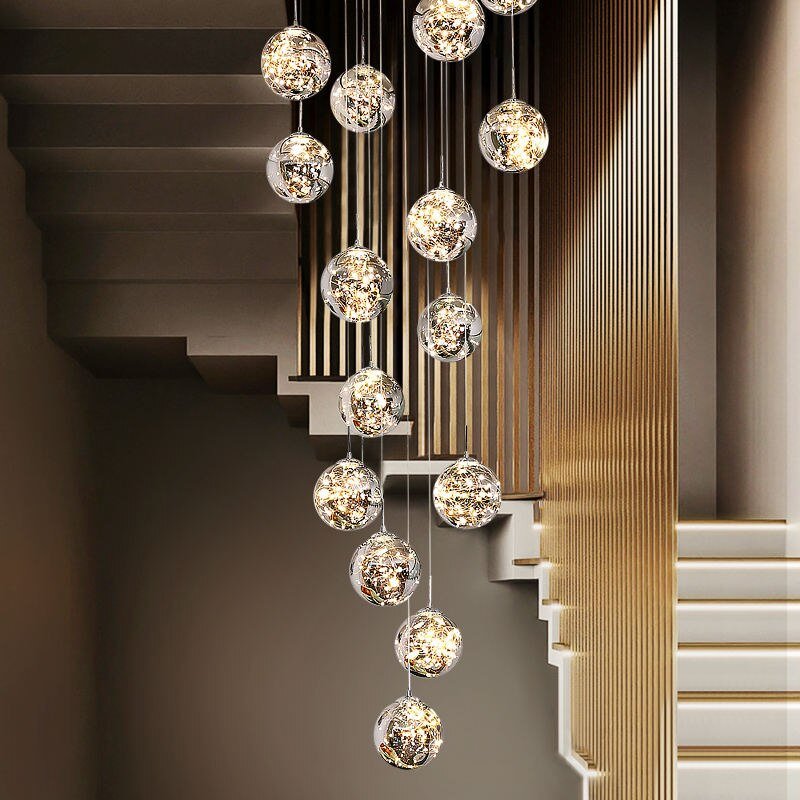 Modern Luxury Glass Staircase Chandeliers Lighting For Villa Loft Home Hotel Modern Loft Led Glass Staircase Pendent Lights 5