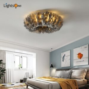 Bedroom feather ceiling lamp simple modern living room warm girl children room ceiling light 1