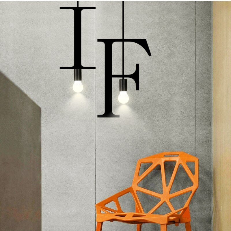 Art DIY Alphabet Letter LED Pendant Lamp for Kitchen Bar Loft Creative Metal Hanglamp Home Decor Personality Lighting Appliance 4