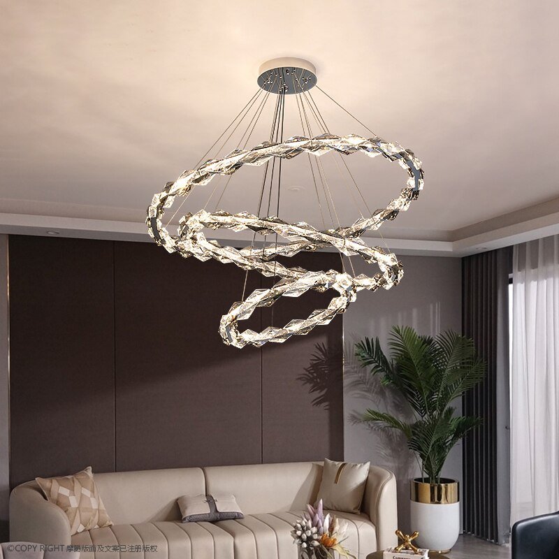 Modern dining room bedroom lamp duplex staircase ring crystal lamp light luxury crystal chandelier villa living room lamp 1