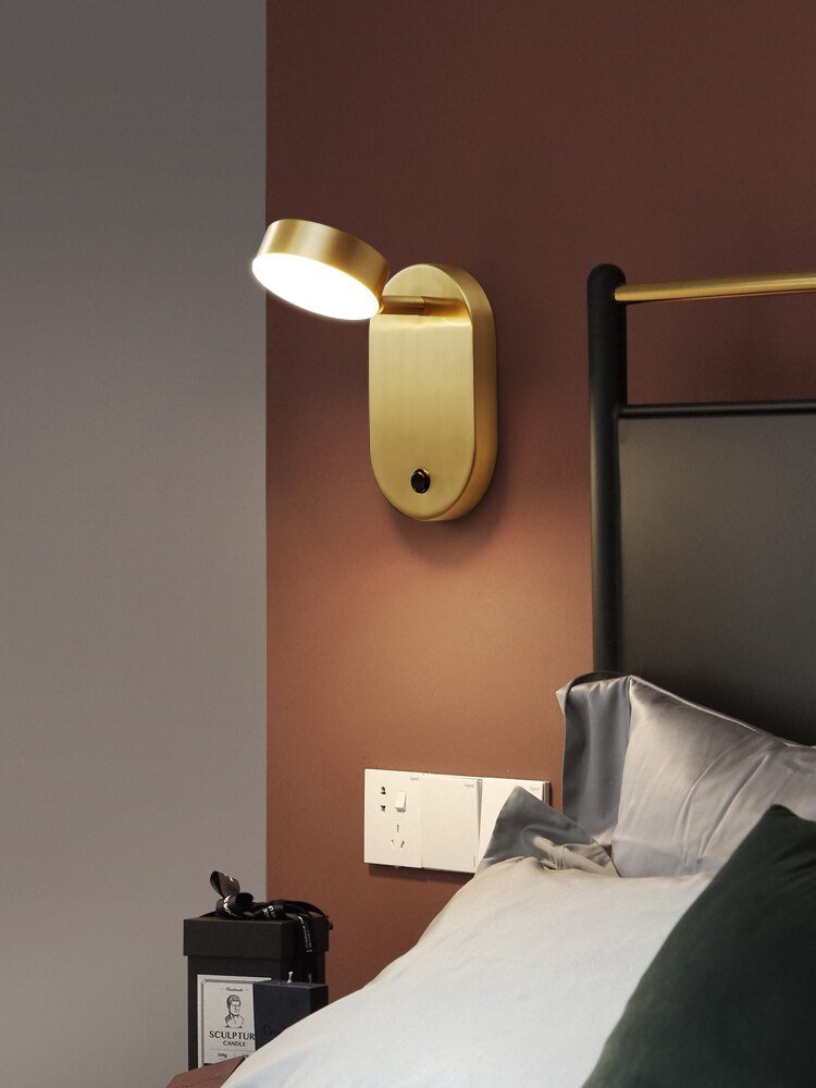 Nordic copper bedroom bedside lamp reading wall lamp hotel room with switch personalized wall light 2
