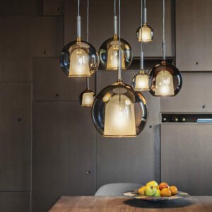 Modern LED Suspension Lamp for Restaurant Smoke Gray Indoor Island Hanging Light Fixtures Round Glass Ball Kitchen 1