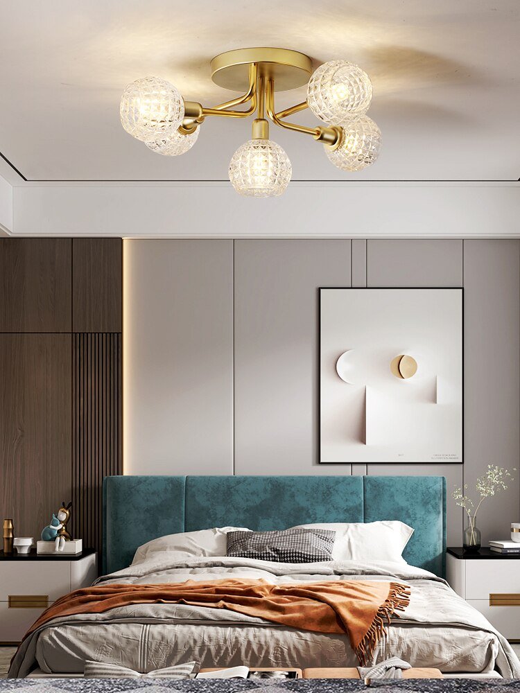Modern Glass Ceiling Lamp for Bedroom Livingroom Indoor Lighting Round Corrugated Lamp Shade Gold cloakroom Room Light Fixture 2