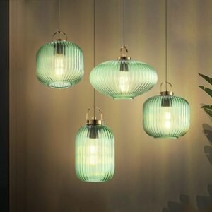 Nordic Retro restaurant  green glass pendant lights Creative single head living room Lamp Simple bedside lamp LED E27 light 1