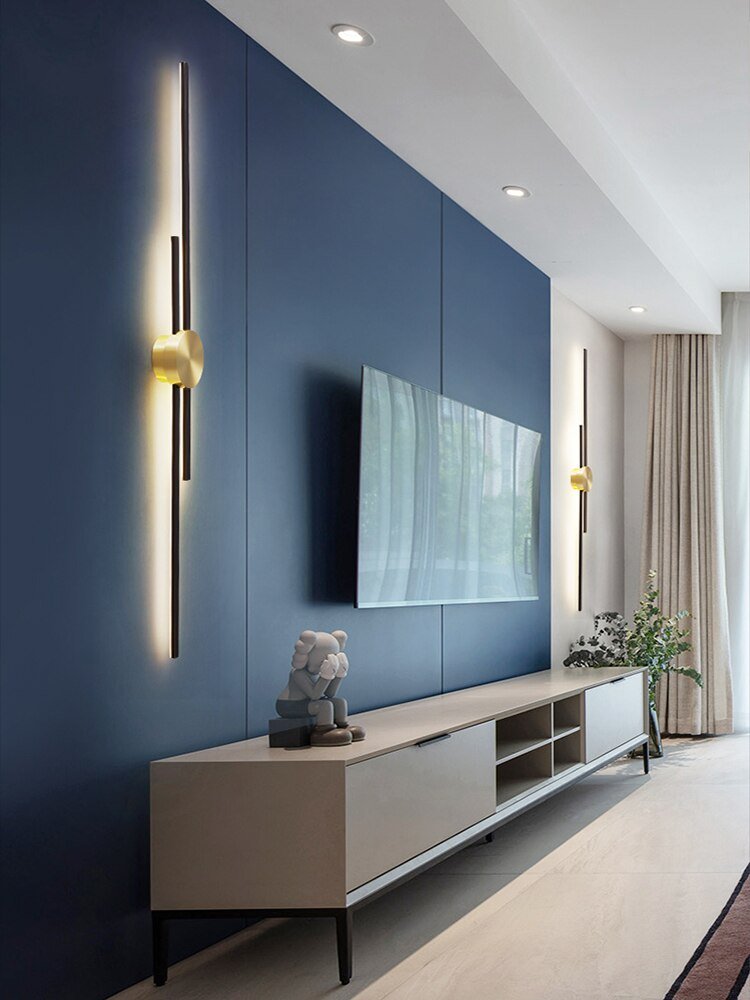 Light Luxury Minimalist Bedroom Led Bedside Copper Wall Light Creative Long Aisle Living Room Tv Background Wall Lamp 3