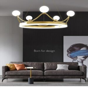 Modern Led Living Room Pendant Lamp Ceiling Gold Chandelier Lighting With Crown Design For Living Room Kids Bedroom 220v /110v 1