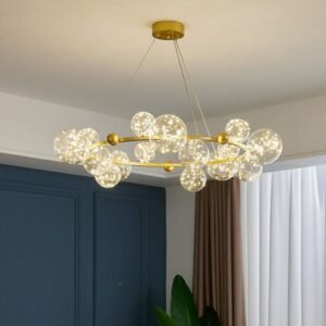 Star Magic Bean Luminous Glass LED Chandelier Golden Round Long Strip Starlight Pendant Lamp for Dinning Room Romantic Decor 1