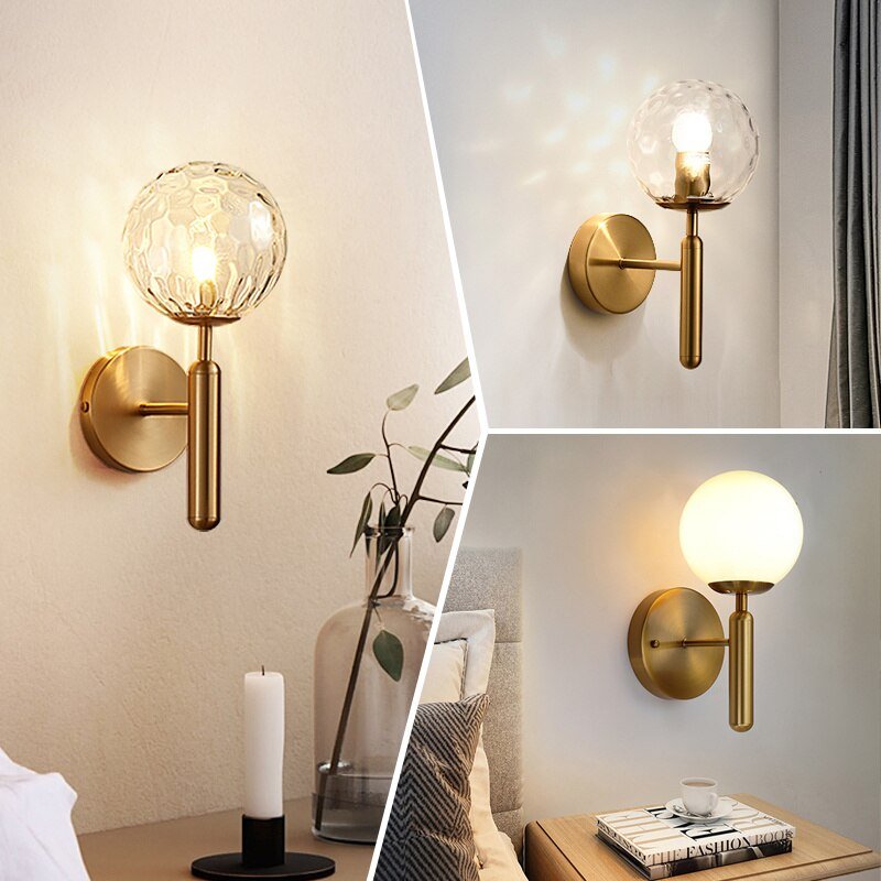 Modern Wall Lamps Glass Lampshade Living Room Bedroom Wall Sconce Lights TV Wall Corridor Black Gold Wall Lighting Fixtures 1