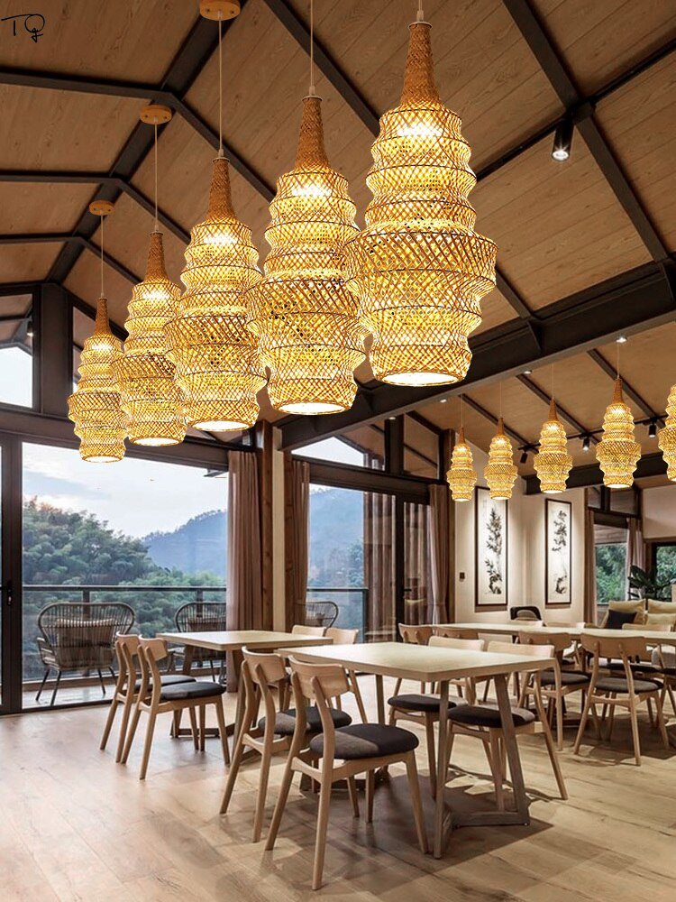 New Chinese Traditional Bamboo Weaving Pendant Lights LED E27 Home Decorative Indoor Lighting Restaurant Homestay Hotel Study 5
