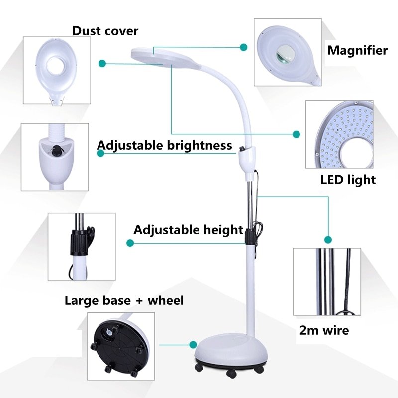 Professional Beauty Tattoo Light 8X Magnifier Shadowless Floor Lamp Adjustable LED Embroidery Operation Lighting Free shiping 3