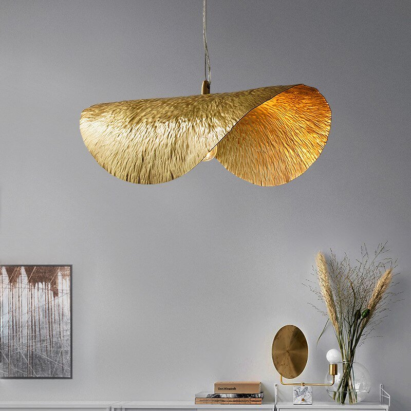 Lotus Leaf Copper Pendant Light Handmade LED Chandelier for Living Dining Room Kitchen Bar Aesthetic Room Decorator Lustre Lamp 2