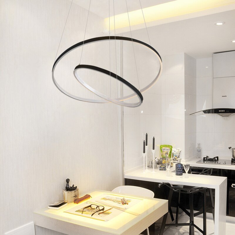Modern Aluminum Circle Rings Chandelier LED White&Black&Gold Lustre For Living Dining Room Circular luminaria  Chandelier 4