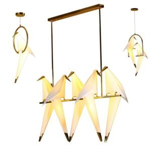 Modern Paper Crane Iron Chandelier Bird Design Creative Gold LED Lamp for Loft Bedroom Study Foyer Dining Room Children's Room 1