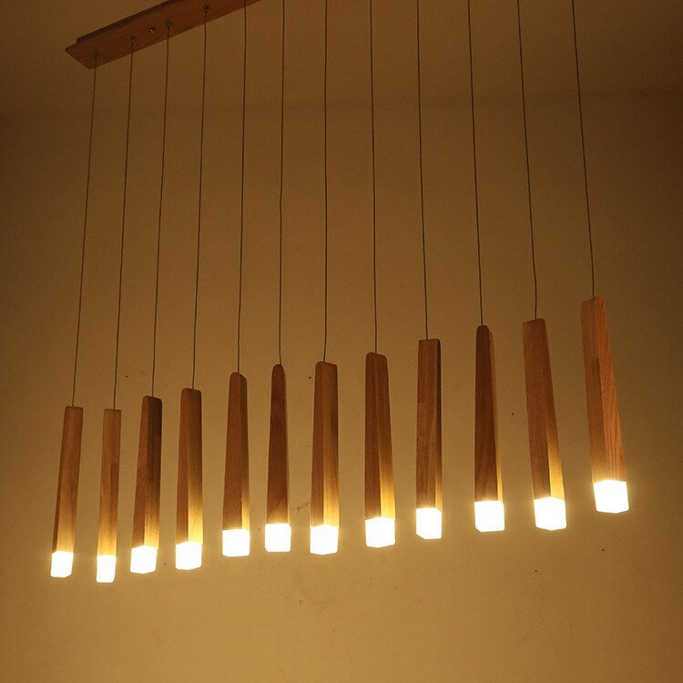 Nordic Long Strip Restaurant Pendant Light Bar Cafe Simple Solid Wood Matchstick Lamps For Cashier Lamp 3