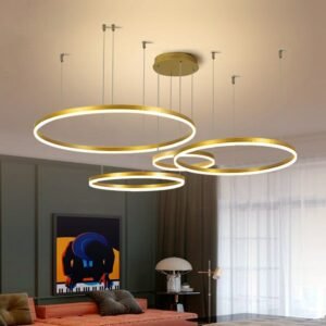 Modern Led 5 Ring Pendant Lights Gold Dimmable Brown for Bedroom Living Dining Room Chandelier Home Decor Fixture Lighting 1