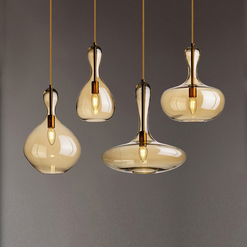 Nordic Amber Glass Pendant Lights for Living Room Dining Room Kitchen Island Bar Lighting Ceiling Hanging Lamp Light Fixture 1