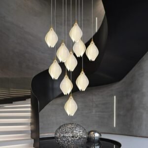 Nordic minimalist ceramic magnolia restaurant hotel sales office designer bedroom bedside stairwell petal chandelier 1
