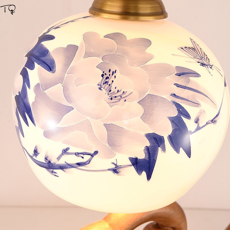 Chinese Vintage Classical zen art table lamp LED E27 Ceramic Solid Wood Table Lamp for Living/Model Room Study Restaurant Loft 5