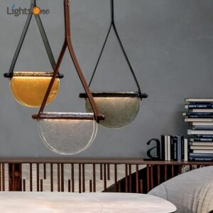 Post-modern leather handmade glass pendant lamp room bedside model room restaurant pendant lights 1