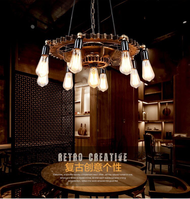 Personality Creative Restaurant Cafe Bar Pendant Lights Loft Retro Industrial Style Wrought Iron Gear Clothing Store Hang Lamp 4