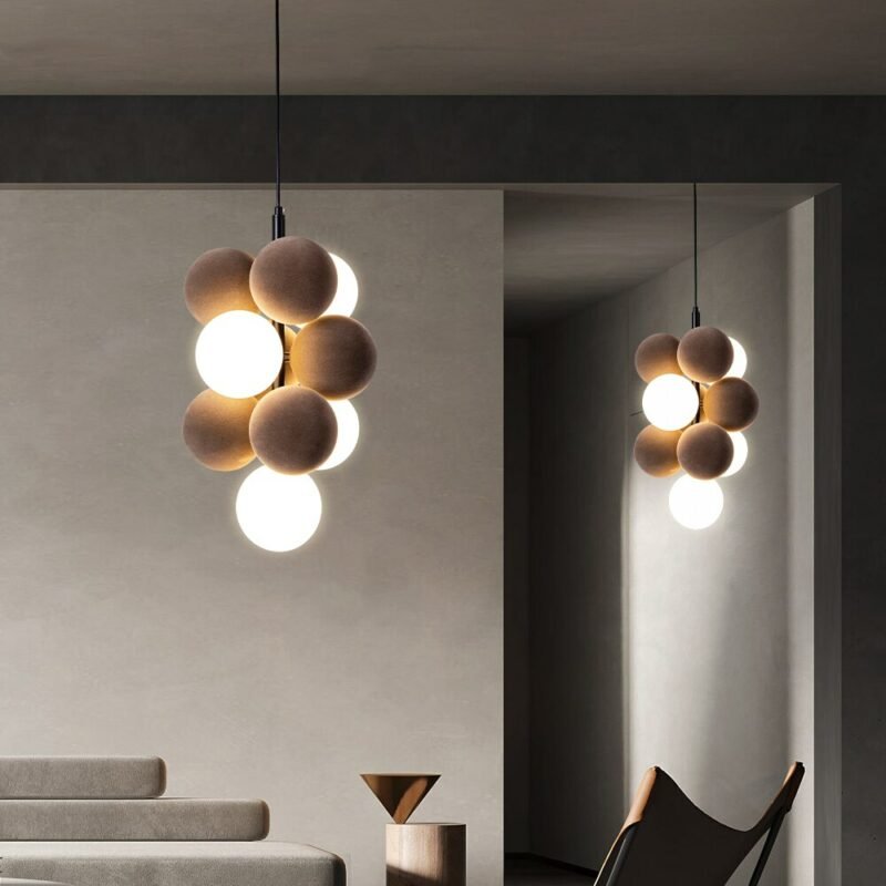 Wabi-sabi Nordic Glass Ball Chandelier for Dining Living Room Bedroom Kitchen Pendant Lamp Home Decor Design Aesthetic Fixture 4