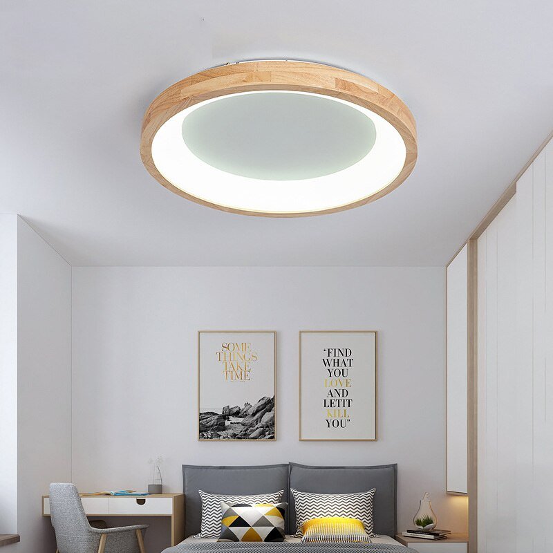 Log Led Ceiling Lamp Bedroom Ceiling Lights Closet Living Room Study Japanese Round Simple Solid Wood Indoor Decoration Luminary 5