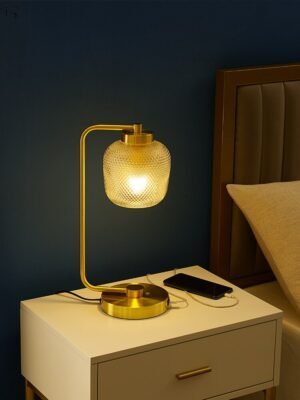 American Luxury Glass Table Lamp with USB Charging Gold Lustre Atmosphere E27 Led Hanging Lamp Decor Bedroom Bedside Study Cafe 1