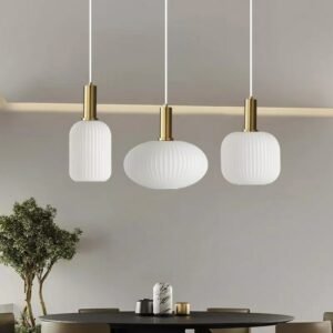 Nordic Glass Pendant Lights LED Retro Dining Room Bedroom Single Hanging Lamps Minimalist Minimalist Milk White E27 Lampshade 1