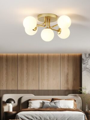 Modern Glass Ceiling Lamp for Bedroom Livingroom Indoor Lighting Round Corrugated Lamp Shade Gold cloakroom Room Light Fixture 1