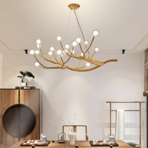 Simulation Resin Iron Tree Branch Glass Bubble Led Pendant Chandelier For Living Room Dining Retro House Decor Hanging Lighting 1
