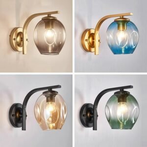 Vintage Glass Round Wall Sconce Lamp E27 Wall Lights Bedside Living Room Retro Lamp Black Golden Corridor Wall Light Fixtures 1