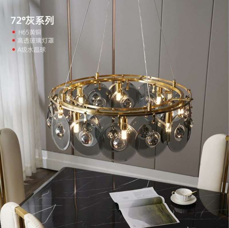 All Copper Living Room Chandelier Lightings  Circular G9 Light Source Hanging Lamp For Villa  Room Luxury Decor Indoor Light 4