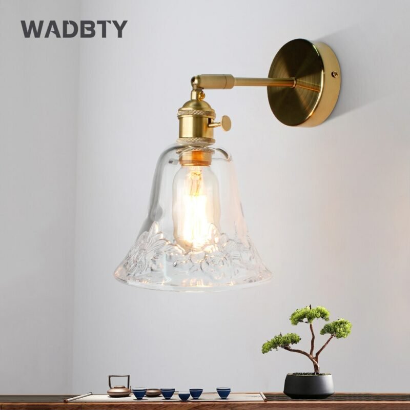 WADBTY Wall Sconce Light Led E27 Clean Glass Wall Light Switch Copper Wall Lamp Bedroom Suit For 90-260V 2
