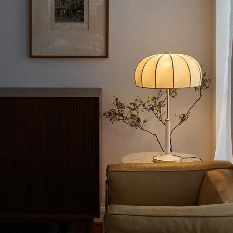 Nordic Vintage Designer Table Lamp for Study Bedroom Kitchen Ins Aesthetic Room Decorator Fabric Desk Retro Lighting Appliance 6