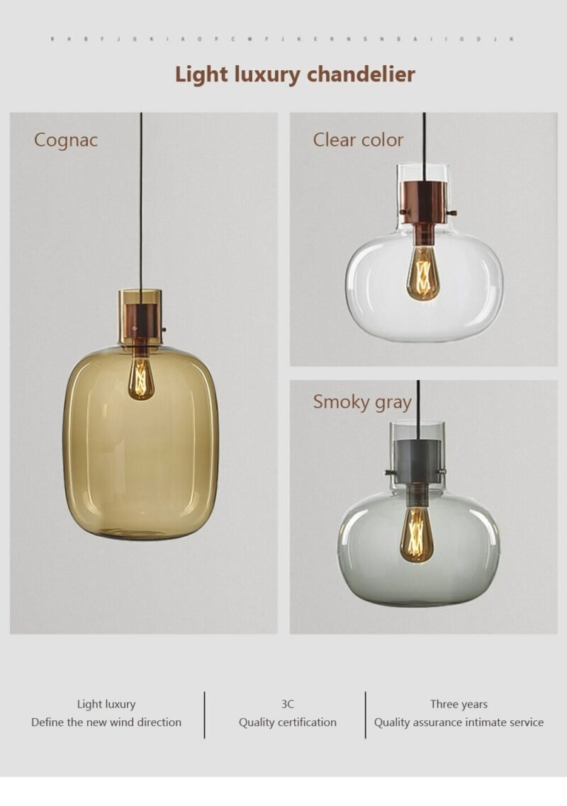 Vintage LED Glass Pendant light Lamp Personalized Design Smoke Gray Amber Jar Lamp Living Room Bedroom Room Decorative Chandelie 2