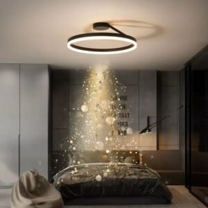 Modern Ring Led Ceiling Chandelier Dimmable Black White for Bedroom Table Dining Living Room Minimalist Pendant Lamps Lighting 1