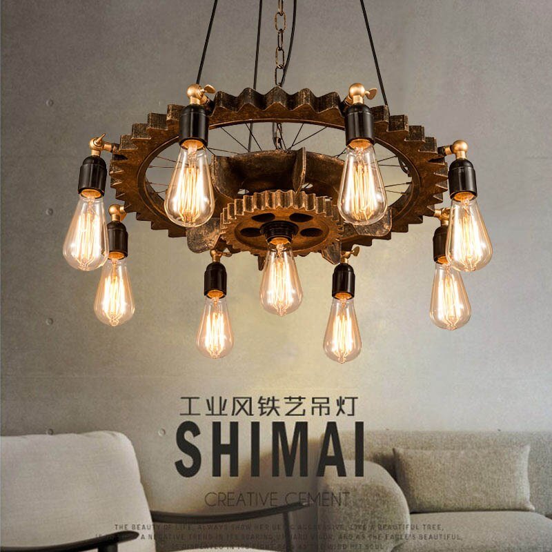 Personality Creative Restaurant Cafe Bar Pendant Lights Loft Retro Industrial Style Wrought Iron Gear Clothing Store Hang Lamp 3