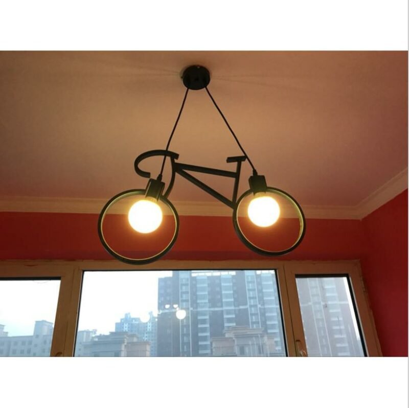 Nordic creative bicycle Pendant Light For Living Room Lighting   Black Wrought iron Hanglamp For  children bedroom light 4