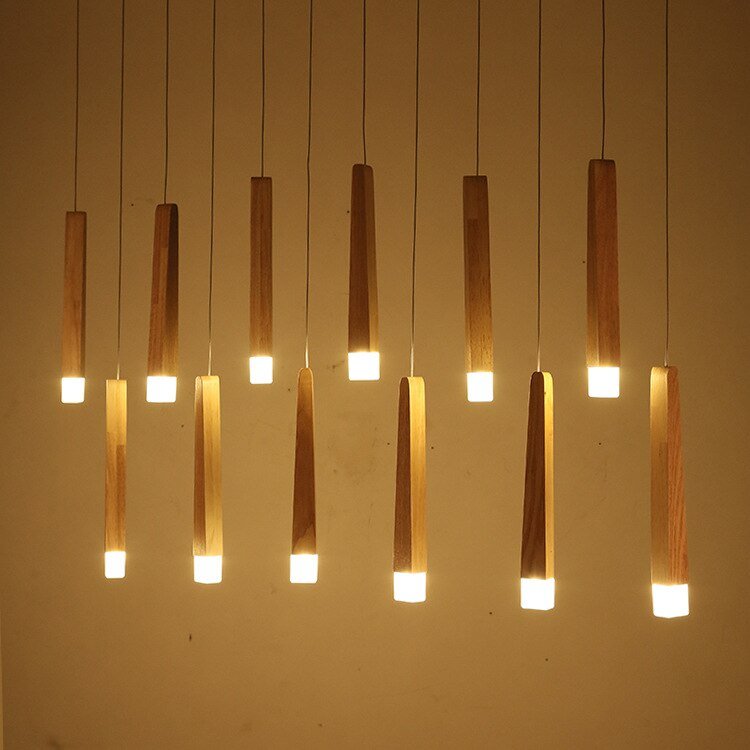 Nordic Long Strip Restaurant Pendant Light Bar Cafe Simple Solid Wood Matchstick Lamps For Cashier Lamp 4