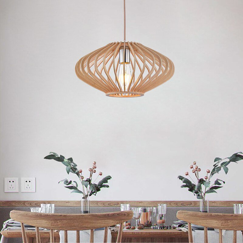 Basswood Pendant Light Japanese Wooden Hanging Lamp For Ceiling Dining Room Bedroom Living Room Lighting Suspension Luminaire 5