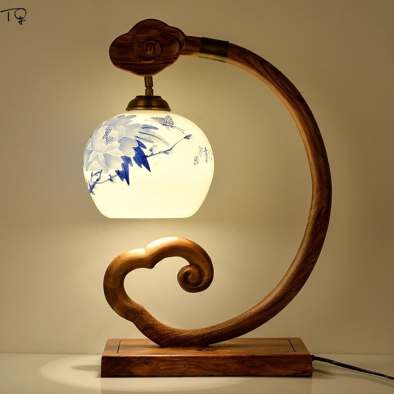Chinese Vintage Classical zen art table lamp LED E27 Ceramic Solid Wood Table Lamp for Living/Model Room Study Restaurant Loft 2