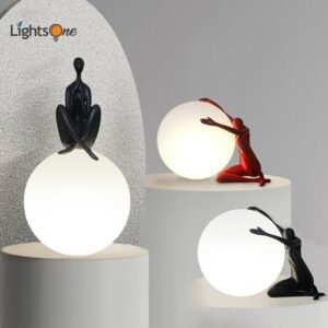 Modern art portrait sculpture decoration table lamp abstract furnishings creative humanoid holding ball vertical table light 1