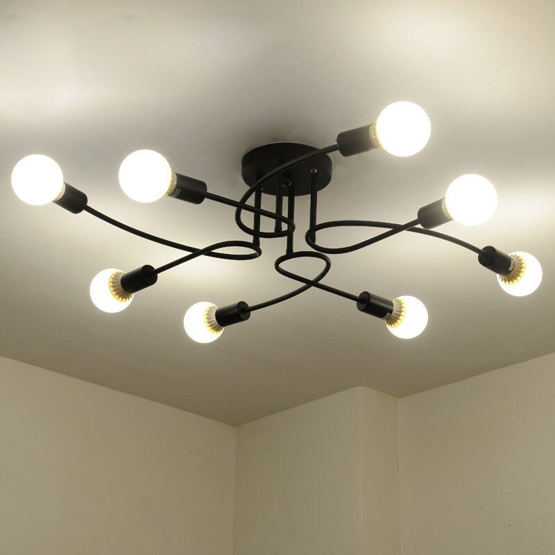 New Retro Chandelier Lamp Modern Minimalist Wrought Iron Hanging Light Nordic Shaped Spider Ceiling Light Indoor Lighting 5